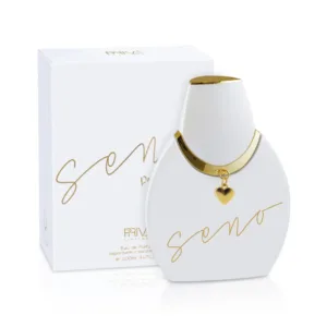 Flacon de parfum SENO pour femme, blanc et or.