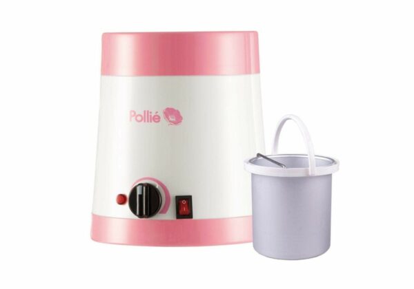 Le chauffe cire Pollié 800 ml permet d'utiliser autant la cire à bandes en pot que les cires pelables en perles, galets, pains ou pots.