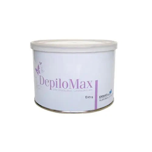 Boîte de cire dépilatoire DepiloMax Extra de Dimax, avec un design simple et élégant, idéale pour l'épilation professionnelle.