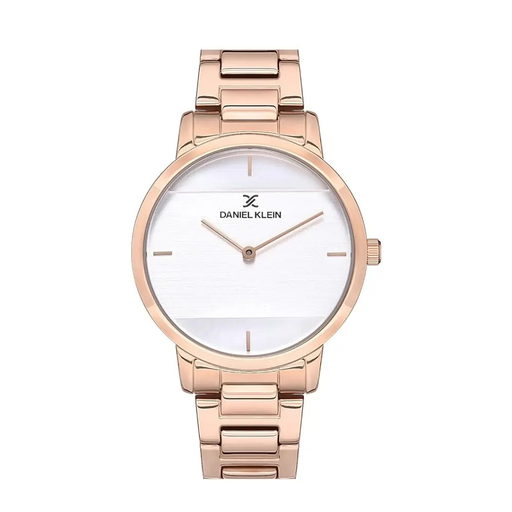 Montre élégante Daniel Klein femme, cadran blanc, bracelet métal rose doré, modèle DK.1.12786-2.
