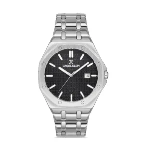 Montre Daniel Klein pour homme DK.1.12878-2 avec cadran noir texturé, bracelet en acier inoxydable et affichage de la date.