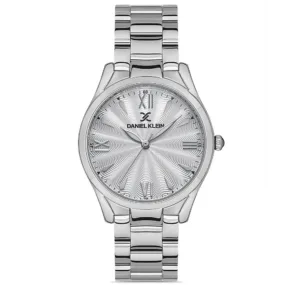 Montre élégante Daniel Klein femme, argentée avec cadran texturé.