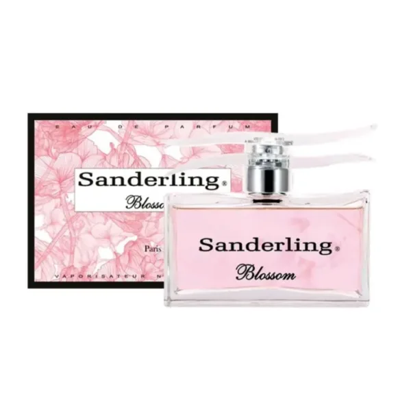 Parfum Sanderling Blossom avec flacon rose et emballage assorti.