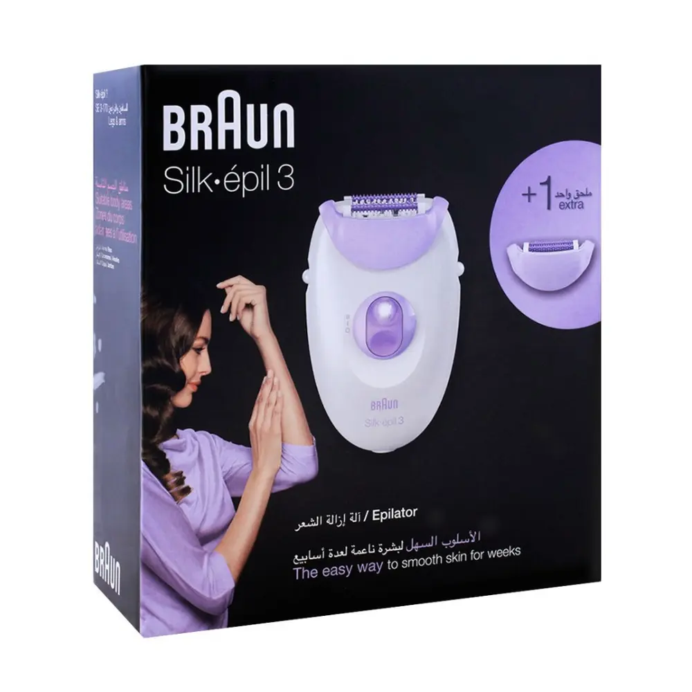 Épilateur Braun Silk-épil 3 SE 3-170 avec tête d'épilation et accessoire supplémentaire pour une peau lisse pendant des semaines.