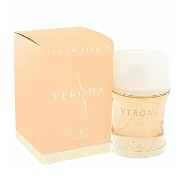 Flacon et emballage de l’eau de parfum VERONA, une fragrance florale fruitée pour femme, disponible chez La Fleurette.