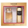 Ensemble WRITER GOLD pour homme avec eau de toilette et déodorant, dans un emballage élégant avec des détails dorés.