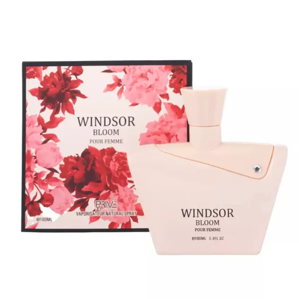 “Parfum Windsor Bloom pour femme avec emballage floral, disponible chez La Fleurette.”