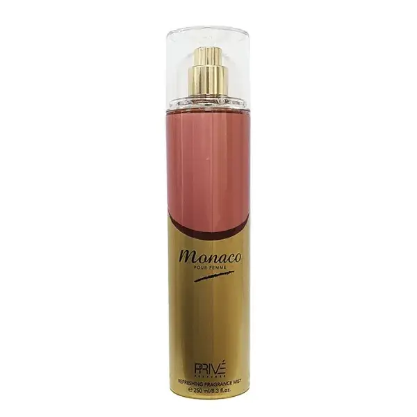 Flacon de parfum Monaco pour femme, rose et doré.