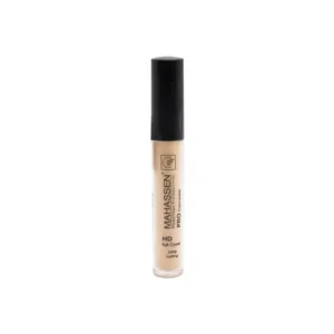 Tube d'anticernes Mahassen Pro Concealer HD Full Cover Long Lasting avec bouchon noir, contenant un produit beige clair.