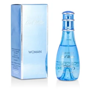 Flacon et boîte de l'eau de toilette Davidoff Cool Water pour femme, 30 ml, avec un design bleu élégant et moderne.