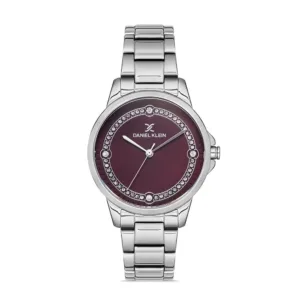 Montre élégante Daniel Klein pour femme avec cadran violet et bracelet argenté.