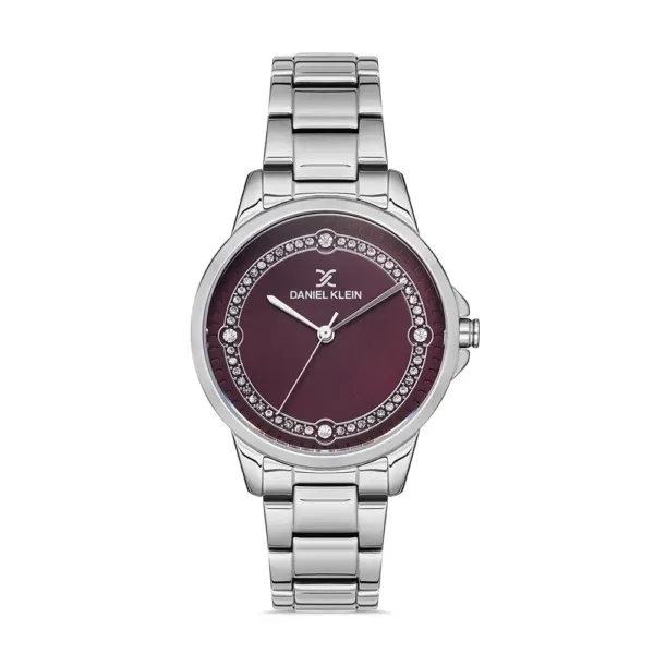 Montre élégante Daniel Klein pour femme avec cadran violet et bracelet argenté.