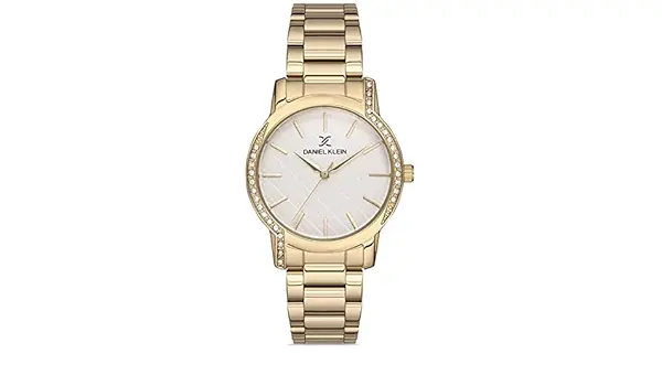 Montre élégante Daniel Klein pour femme, cadran doré et bracelet métallique