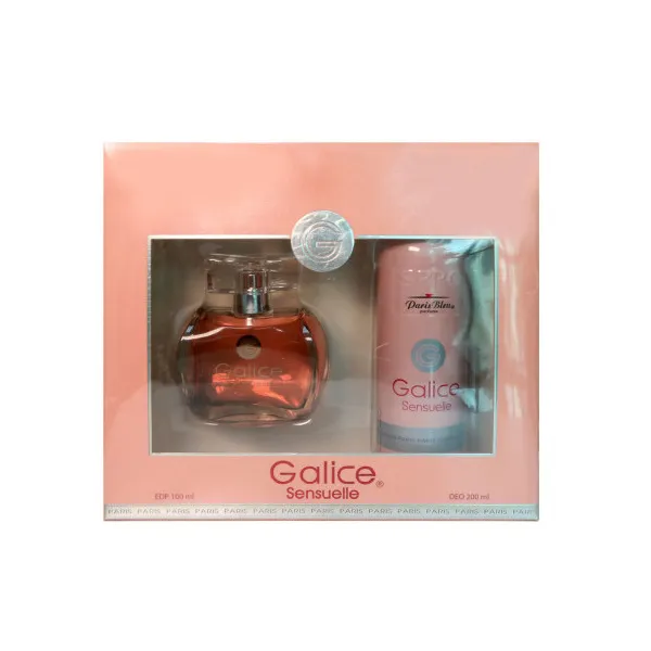 Ce Coffret Galice sensuelle de parfum pour femme est composé d'une eau de parfum 100 ml et d'un déodorant spray 200 ml.