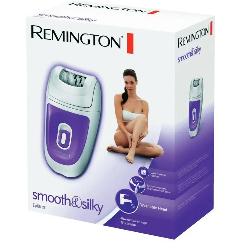 Épilateur Remington smooth & silky EP 7010 avec tête lavable, élimine les poils les plus courts (0,5 mm) pour une peau lisse.