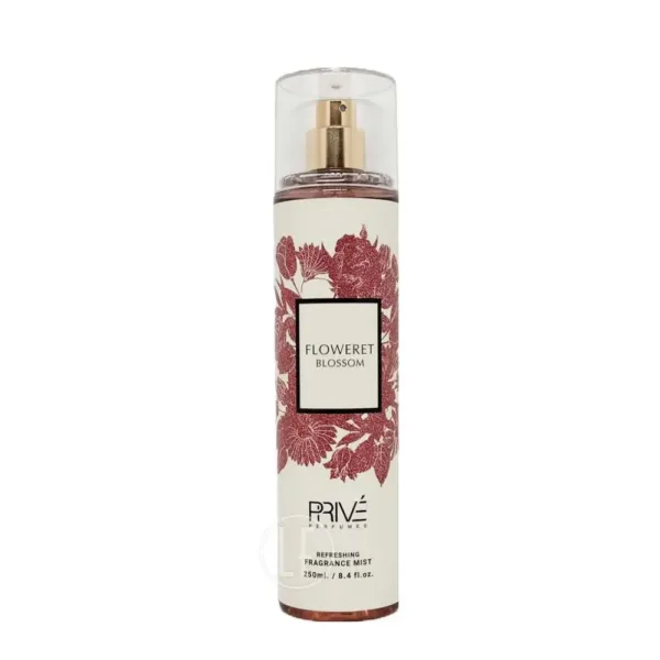 Flacon de brume parfumée PRIVÉ FLOWERET BLOSSOM, design floral rouge.