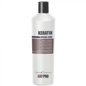 Kaypro keratin Le shampooing restructurant de Kaypro est sans sulfates et enrichi à la kératine. Il convient aux cheveux traités et abîmés.