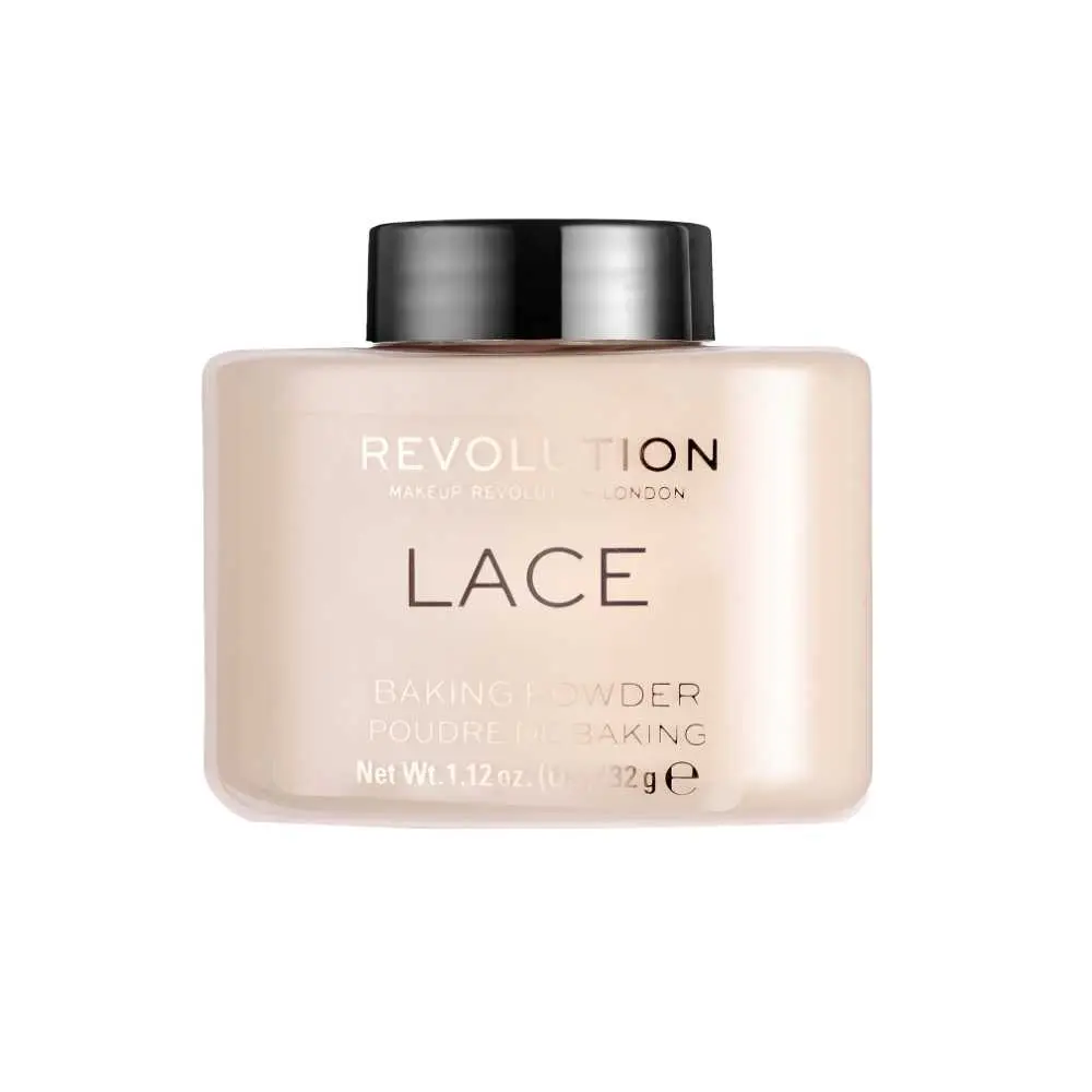 Poudre Libre Révolution "Lace" dans un pot transparent avec un couvercle noir, contenant 32g de produit pour le maquillage.