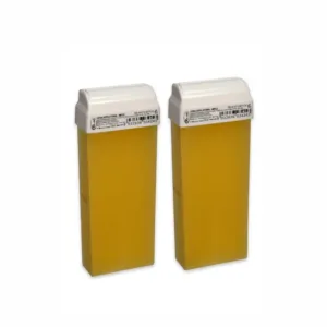 Deux cartouches de cire Ro.ialMiel de 100 ml avec bouchons blancs, utilisées pour l'épilation professionnelle et personnelle.