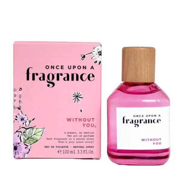 Flacon rose d’Eau de Parfum ‘WITHOUT YOU’ avec emballage floral, 100 ml.