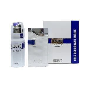 Coffret LEGEND ROYALE pour homme avec déodorant et emballage élégant, promettant luxe et raffinement.