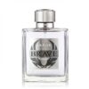 Flacon de parfum transparent ‘LA RIVE BRAVE MAN’, capuchon métallique, étiquette grise et noire.