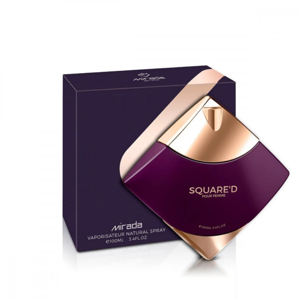 Squared l'eau de parfum 100 ml est un parfum floral fruité pour femmes. Fabriqué aux Emirats Arabes Unis par Mirada Perfumes.