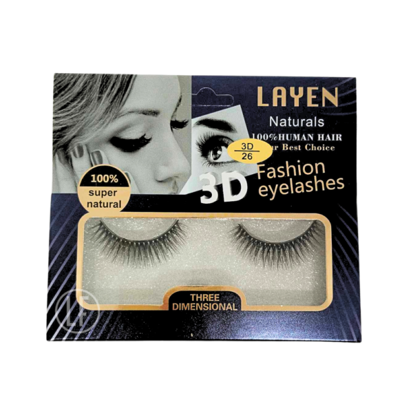 Layen 3D/26 les faux cils à poils 100 % naturels et à l'effet volume croisé courbé vous offrent un regard large et intense tout en gardant l'effet naturel.