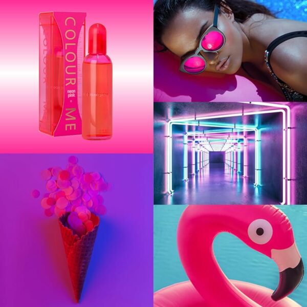 “Collage de mode et nature; parfum rose, lunettes de soleil chic, gomme à bulles fantaisie et flamant tropical.”