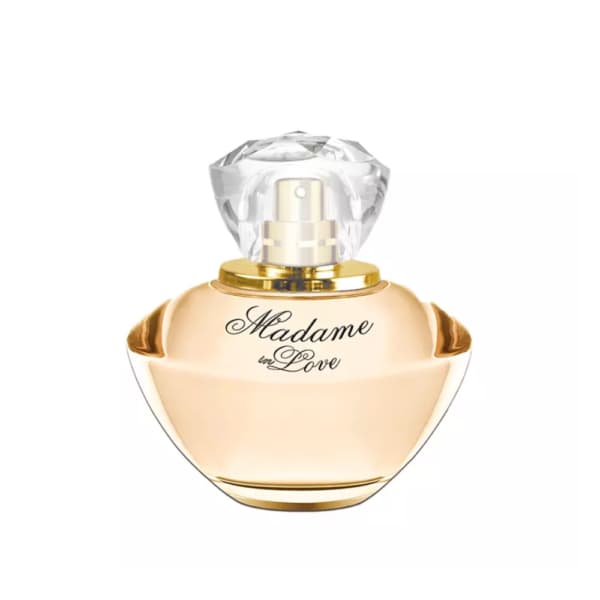 Flacon de parfum La RIVE, Madame in Love, doré avec bouchon cristal.