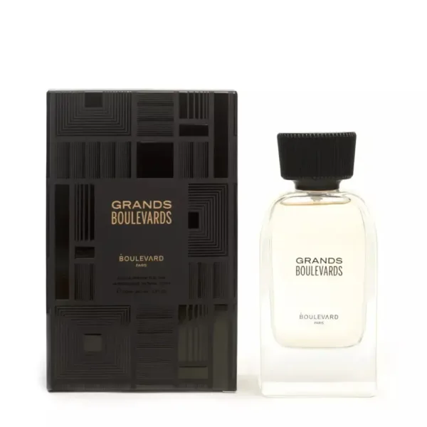 Flacon de parfum “Grands-Boulevards” pour homme, design élégant et raffiné, évoquant l’esprit des grandes avenues parisiennes.