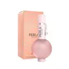 Parfum PERLA pour femme, flacon sphérique rose et emballage pêche.