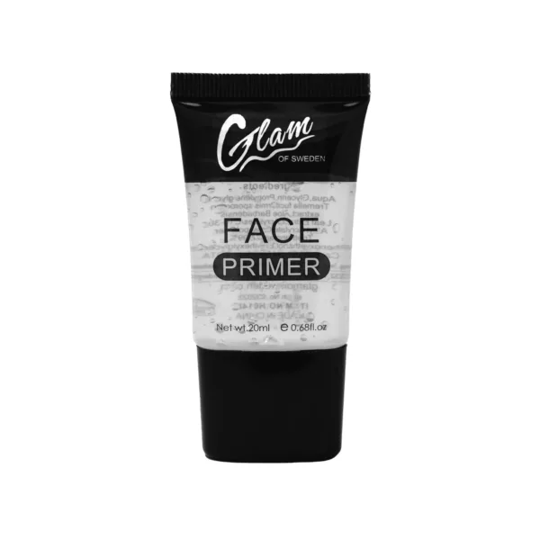 Face Primer Glam of Sweden en flacon de 20 ml, une base transparente pour une application de maquillage lisse et durable.