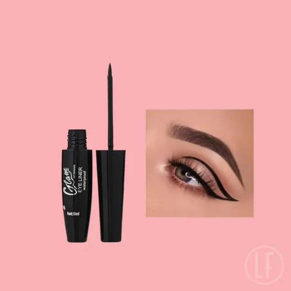 Eyeliner Waterproof Glam of Sweden avec un trait noir graphique élégant sur l'œil, idéal pour un maquillage longue tenue.