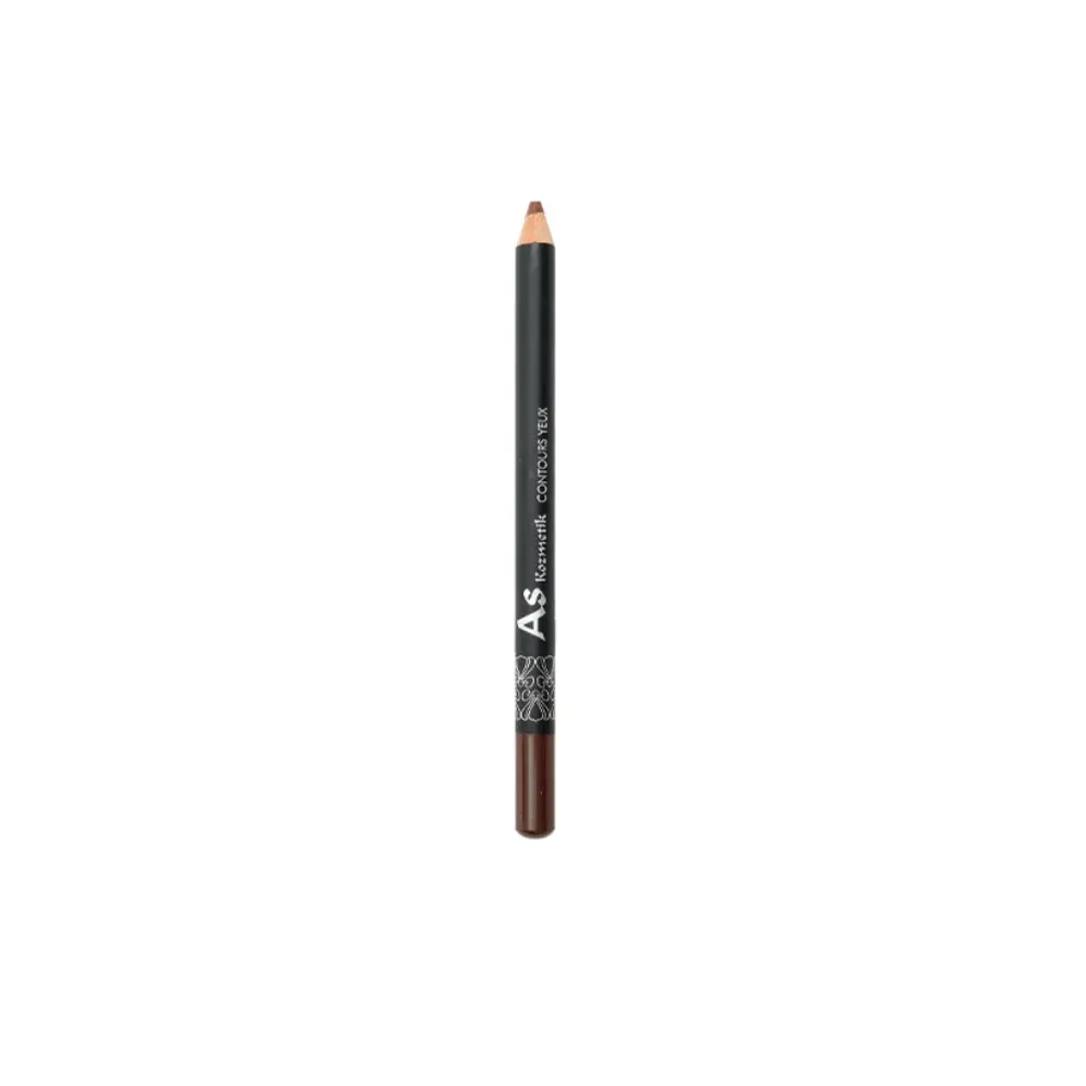 Crayon contour des yeux As Kozmetik noir orné de motifs blancs, embout marron, conçu pour un tracé net et longue tenue.