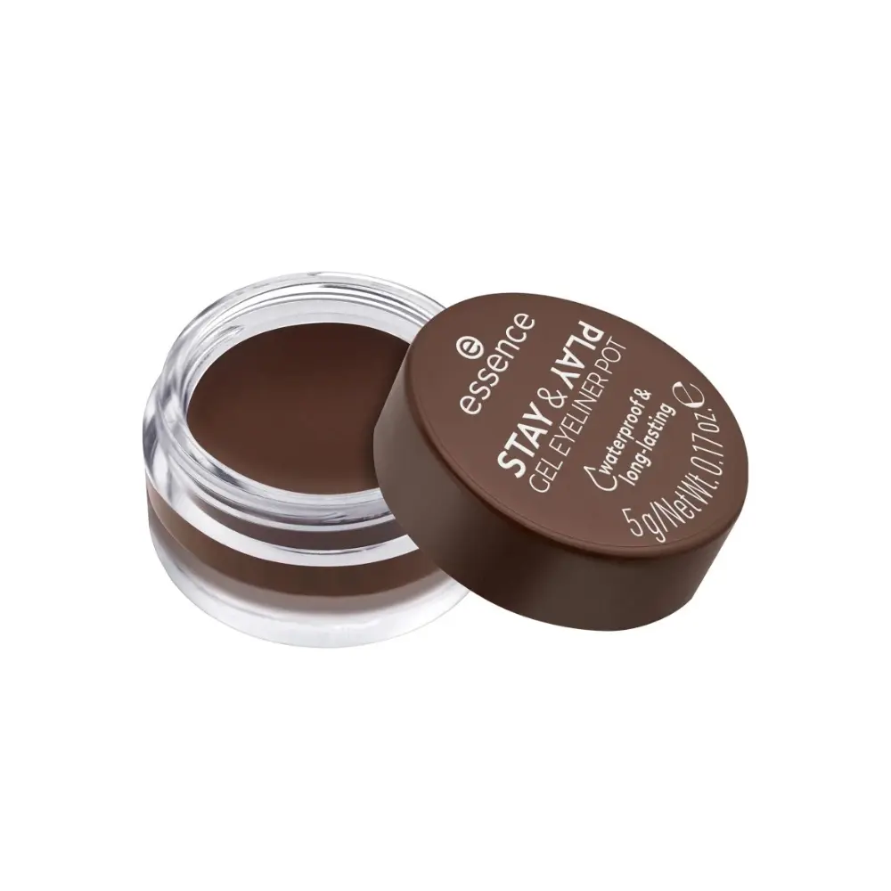 Eyeliner gel waterproof Essence 02 Brown, tracé fluide, fini marron intense, longue tenue pour un regard naturel et sophistiqué.