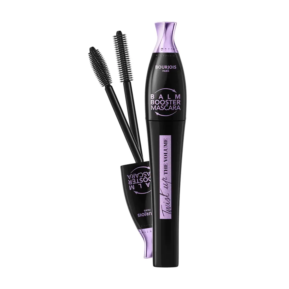 “Mascara Bourjois Twist Up the Volume Balm Booster : double brosse pour un volume extrême et des cils intensément nourris.”